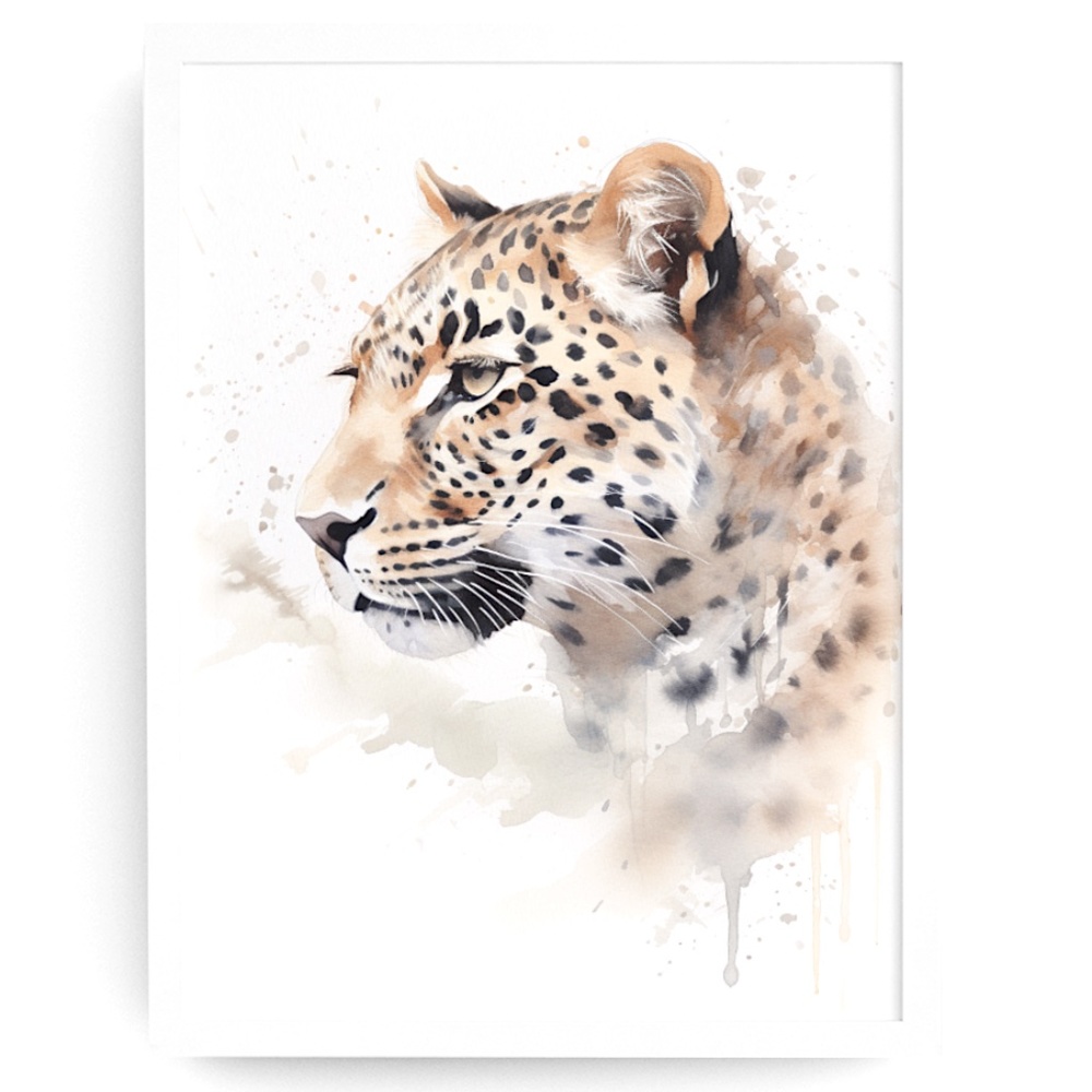 Watercolor Leopard Portrait Wall Art Illustration Print Poster Unframed